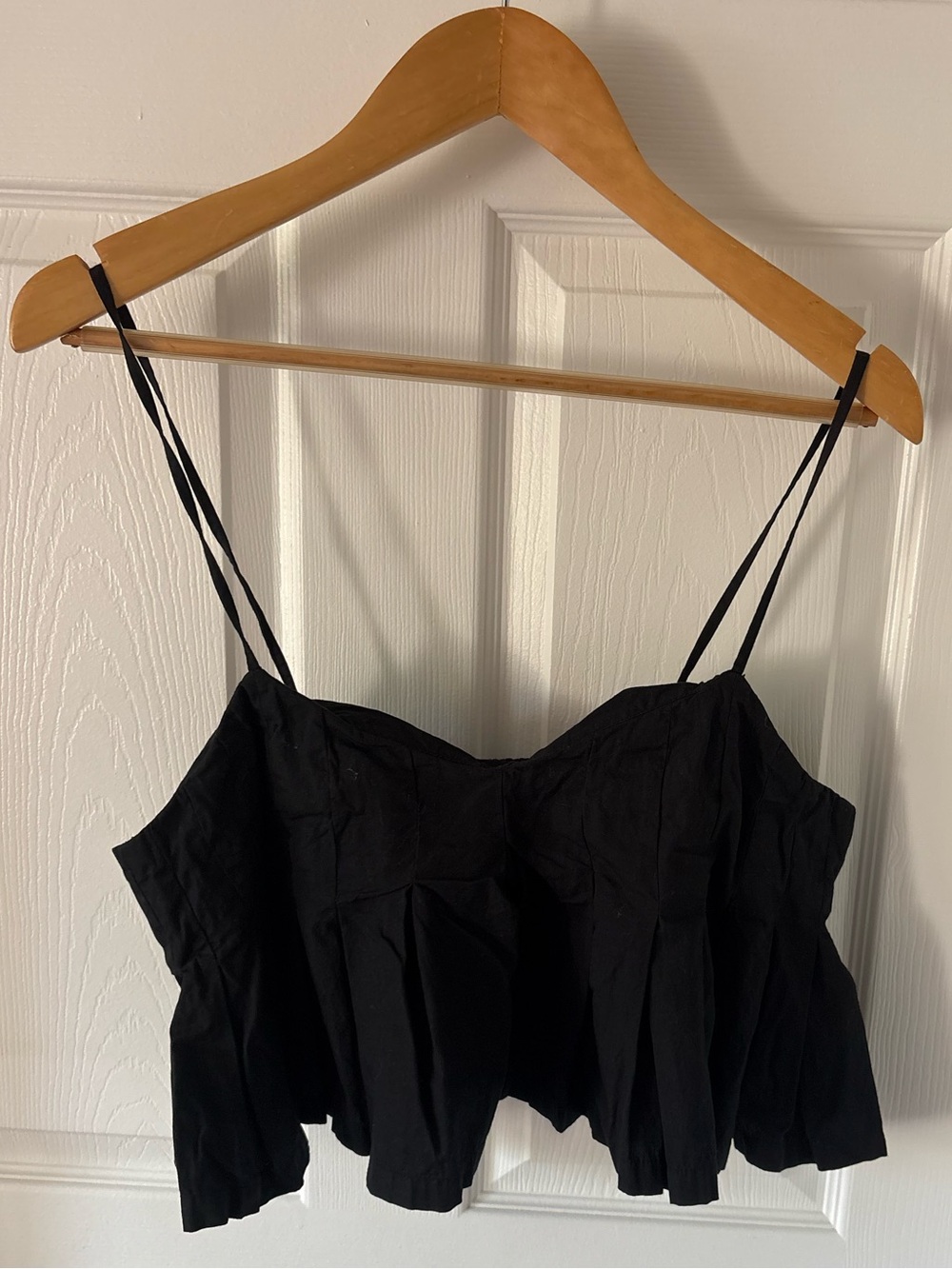 Free People Black Ruffle Spaghetti Strap Crop Top Size L